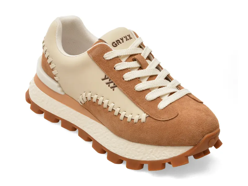 Pantofi sport maro, 53712, din piele naturala