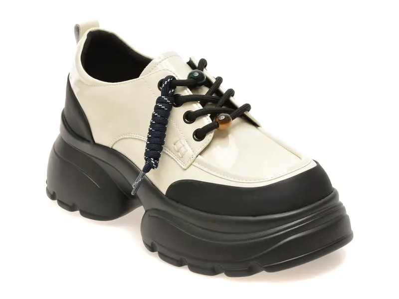 Pantofi alb-negru, 77813, din piele naturala lacuita