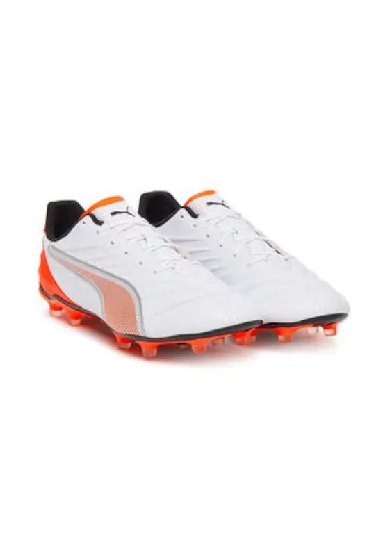 Pantofi de fotbal barbati - piele ecologica - alb/portocaliu