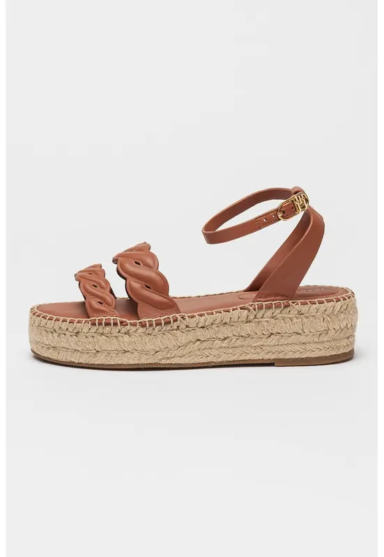 Sandale din piele cu talpa wedge - Maro scortisoara