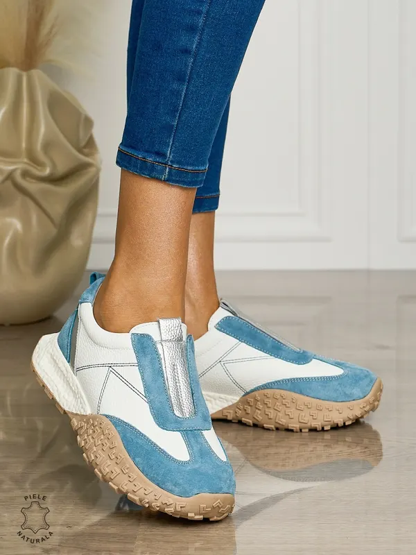 Pantofi CASUAL dama din piele naturala de tip Slip-on CRL1458 ALB