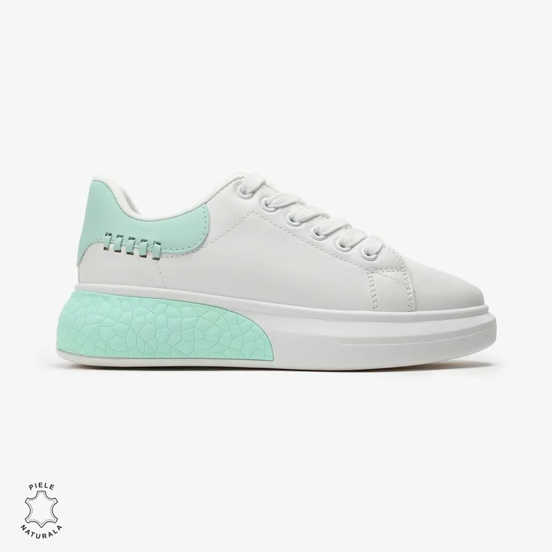 SNEAKERS Dama din Piele Ecologica CRL0129 Alb cu VERDE