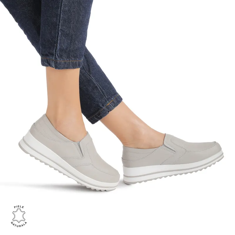 Pantofi dama casual piele naturala, Slip-On CRL878 GRI