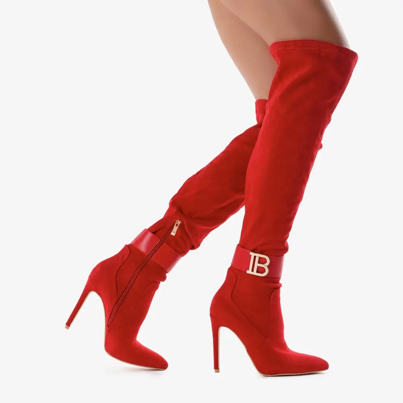Cizme dama din Piele Ecologica Intoarsa cu detaliu CRL0696 Rosii