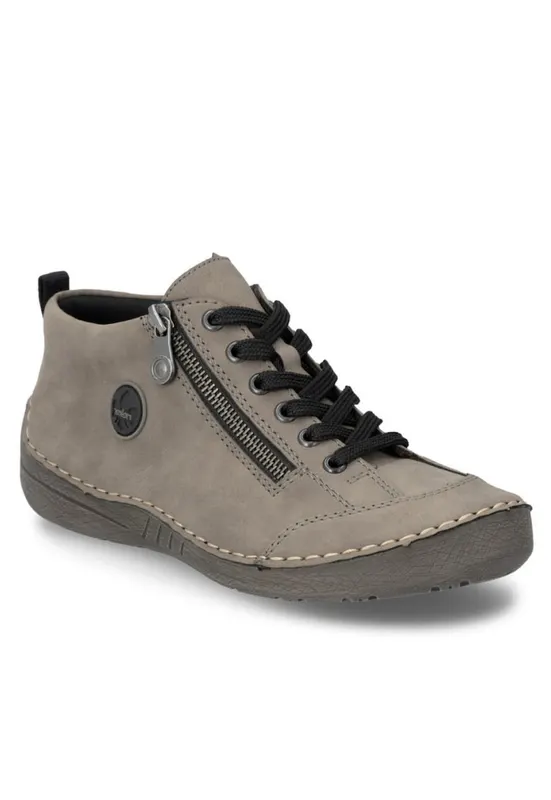 Botine de damă gri - cu fermoar - cu șireturi 52514-42