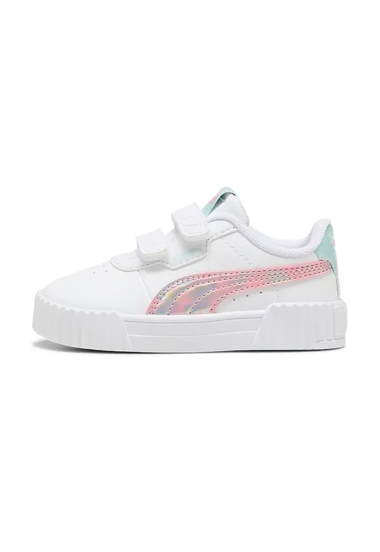 Pantofi din piele ecologica cu velcro - Alb/Roz deschis/Verde menta