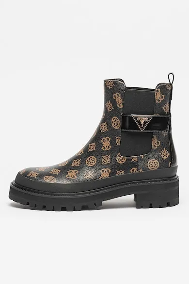 Ghete Chelsea de piele ecologica cu logo - Negru/Maro