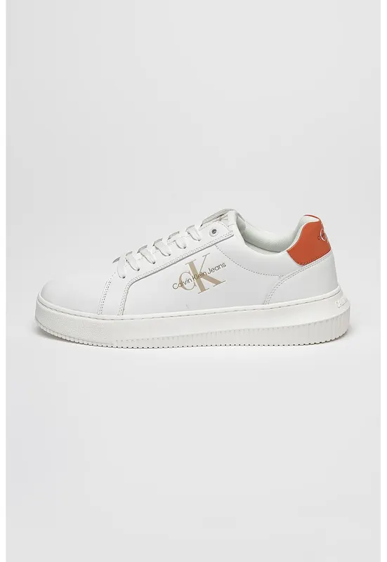 Pantofi sport low-cut de piele cu logo - Portocaliu stins/Alb murdar