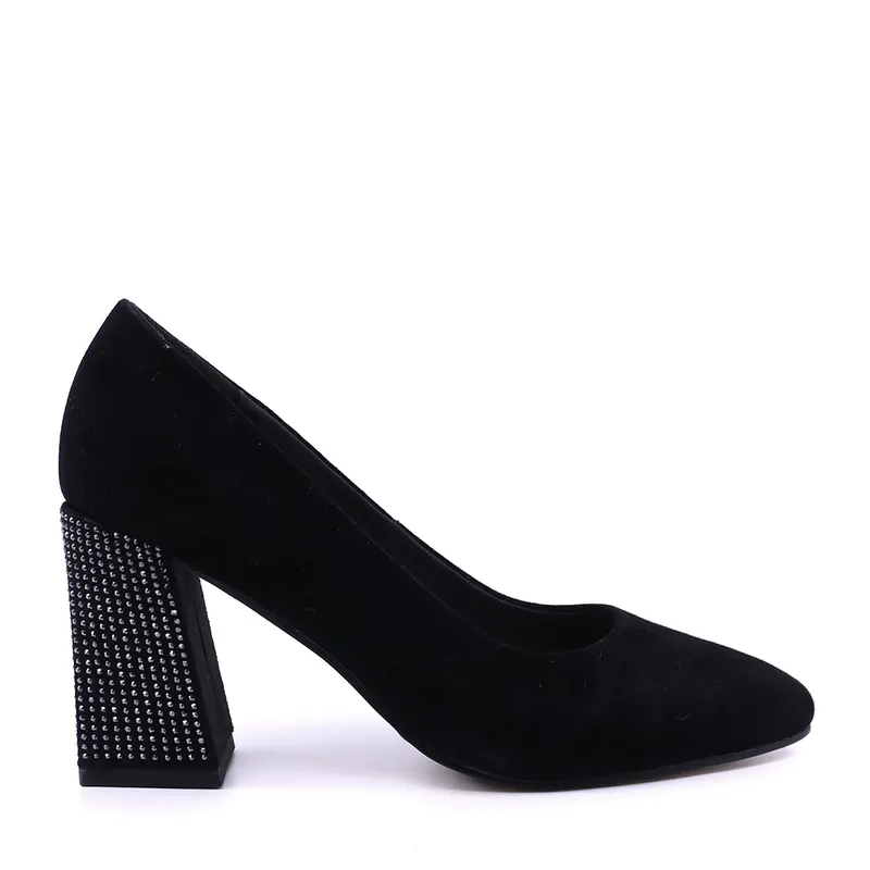 Pantofi cu toc decorat femei Enzo Bertini negri din piele întoarsă 1390DP4100VN