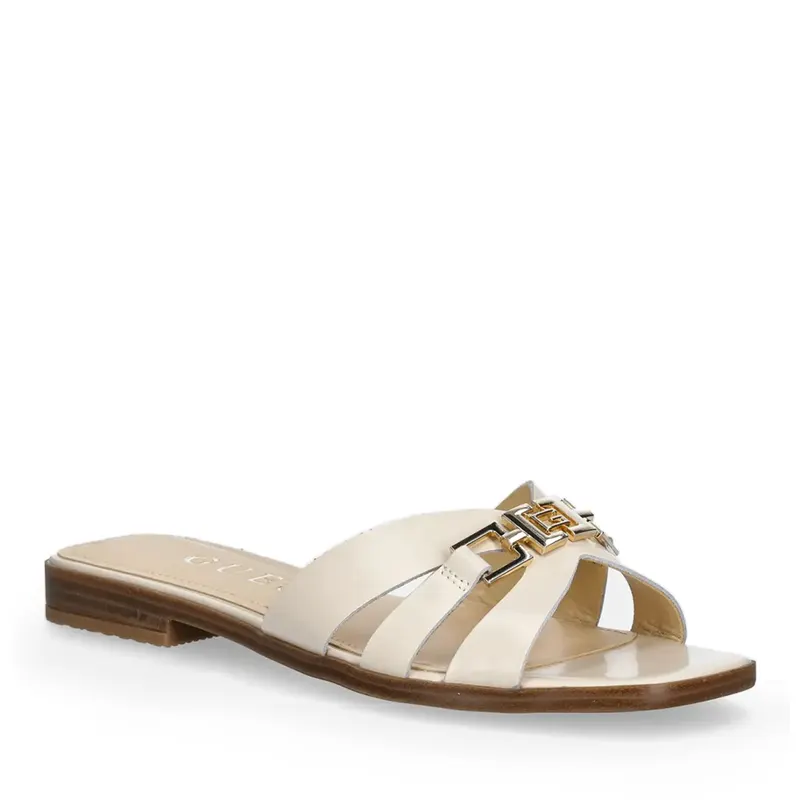 Saboți femei Guess Realla bej din piele cu logo 919DSTFLJRLLBE — imaginea 2