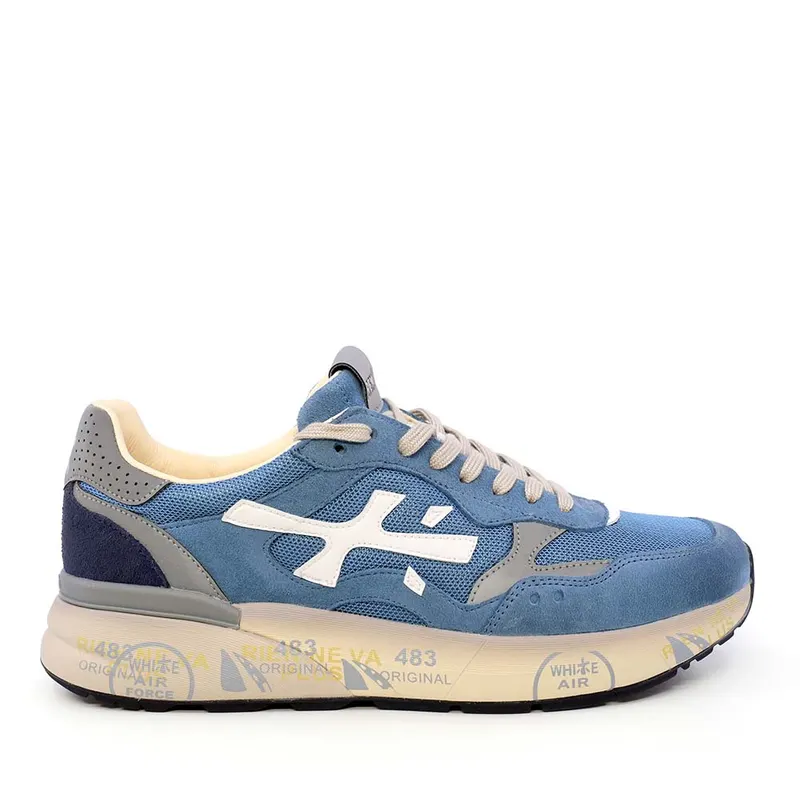 Sneakers bărbați Premiata Mick albaștri din piele întoarsă și textil 1691BP8120BL