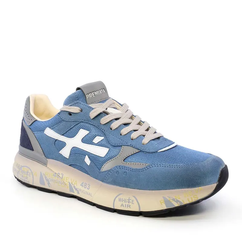 Sneakers bărbați Premiata Mick albaștri din piele întoarsă și textil 1691BP8120BL — imaginea 2