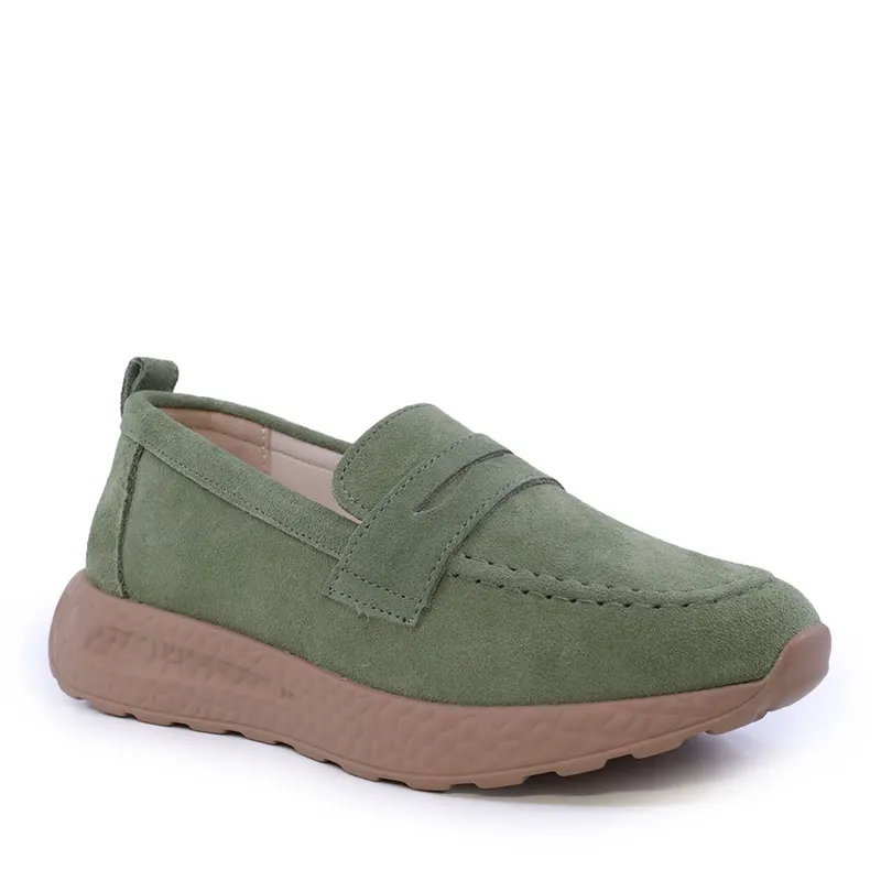 Mocasini femei verzi din piele întoarsă 1271DM2411VV — imaginea 2