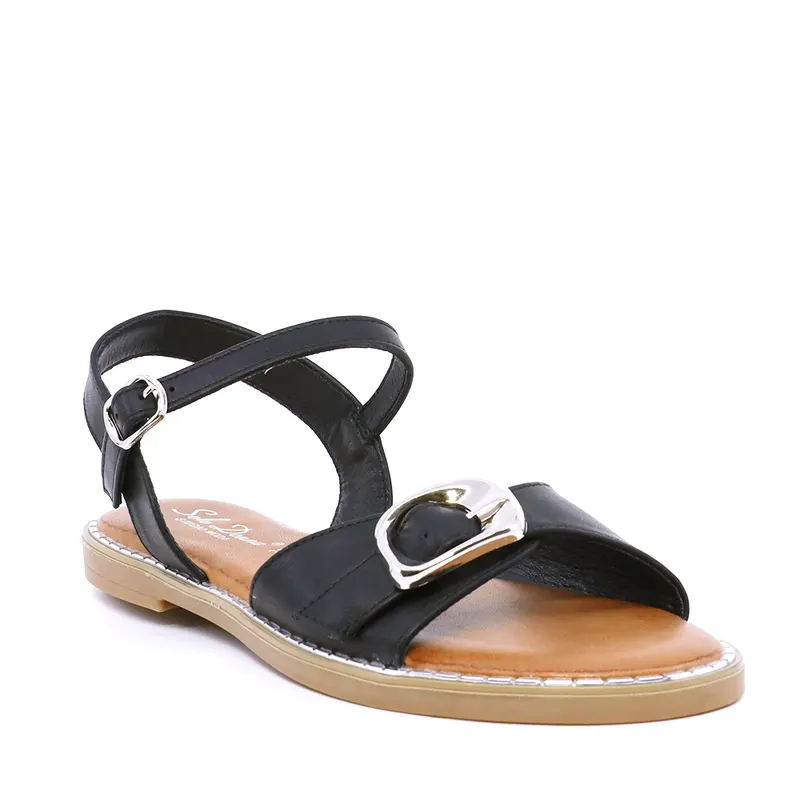 Sandale cu baretă frontală reglabilă femei Solo Donna negre 2741DS8632N — imaginea 2