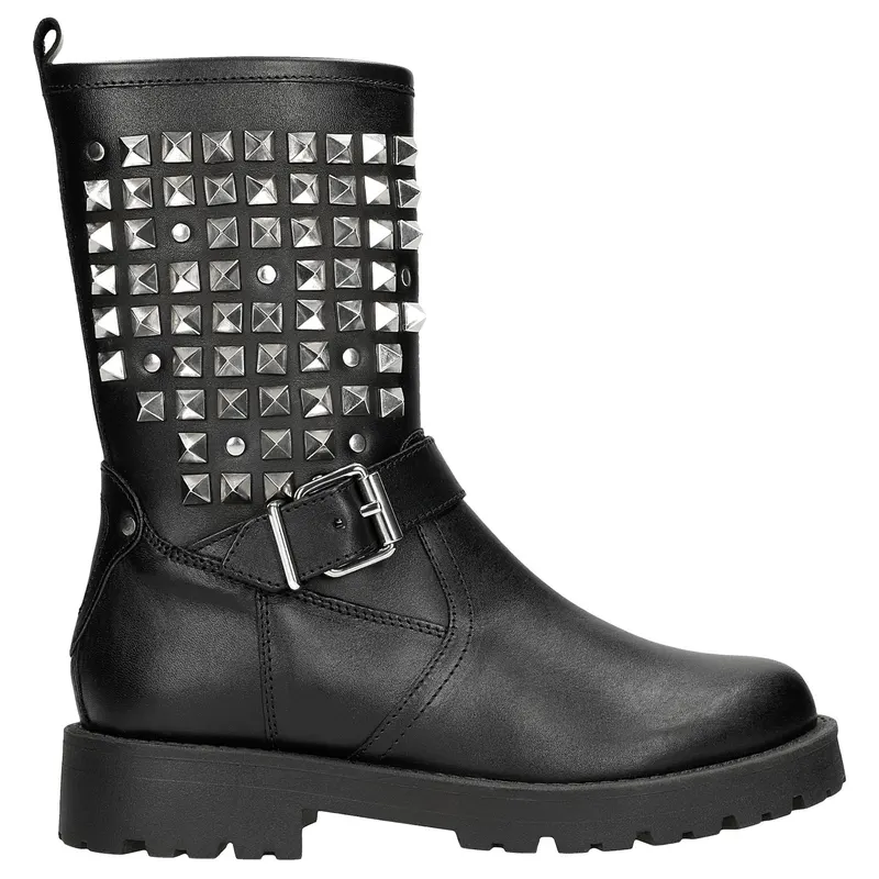 Botine biker din piele cu crampoane damă