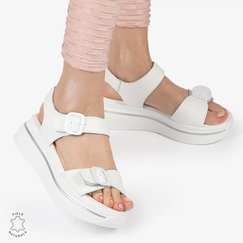 SAndale DAMA SPORT DIN PIELE NATURALA CU INCHIDERE CATARAMA CRL1412 ALB