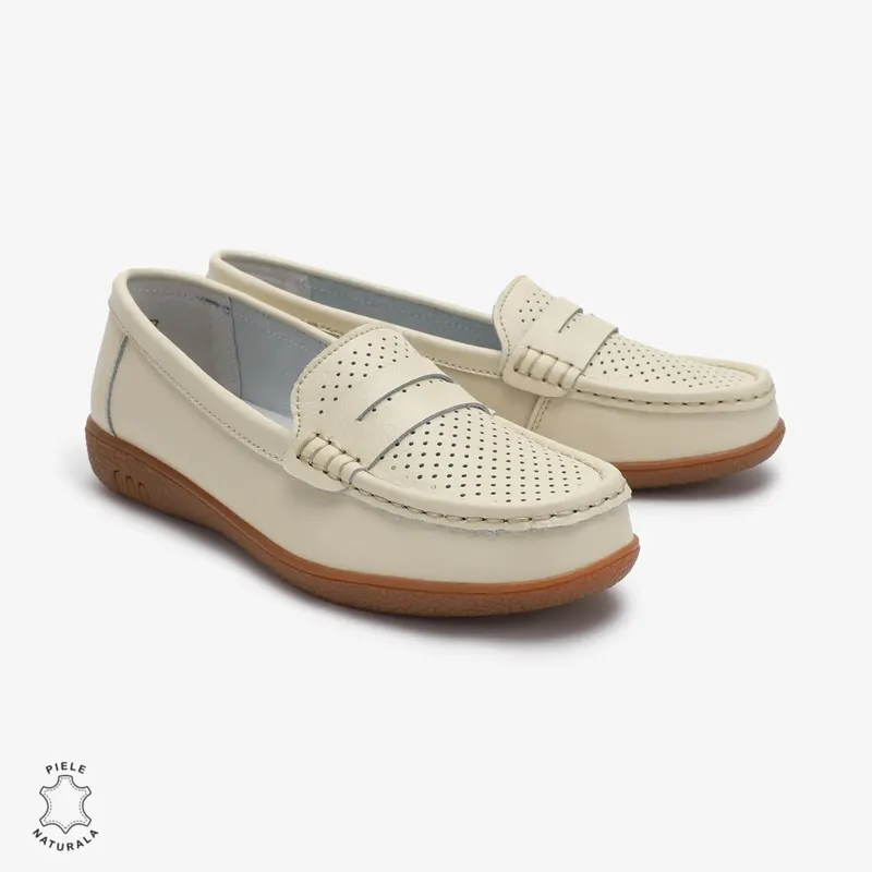 Mocasini dama din Piele Naturala CRL0712 BEJ