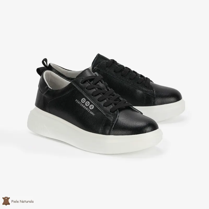 Pantofi Casual de dama din Piele naturala cu talpa groasa CRL0494 Negru