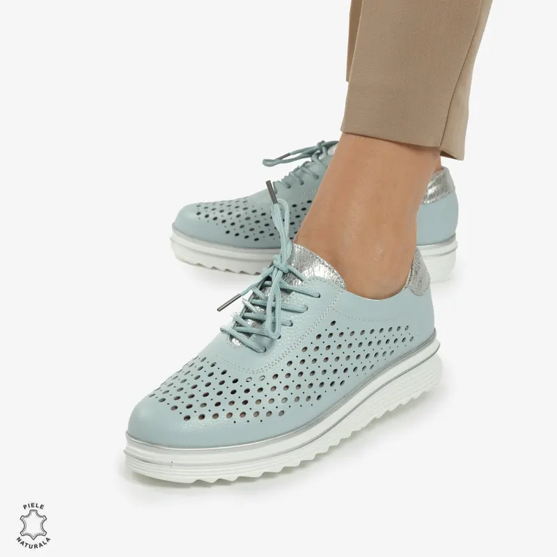 Pantofi Casual dama din piele naturala Perforati CRL0782 ALBASTRU