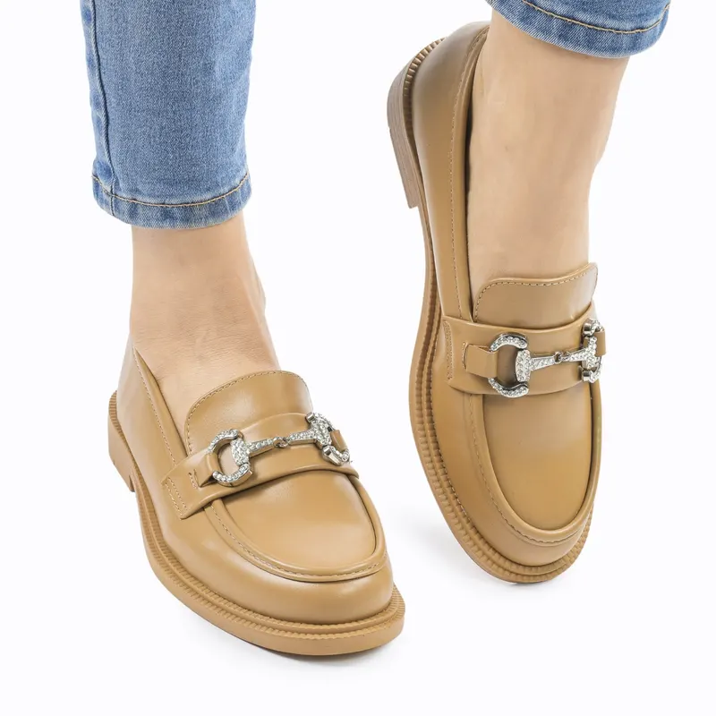 Mocasini DAMA din PIELE ECOLOGICA CU ARGINTIU CRL0966 CULOARE: KHAKI