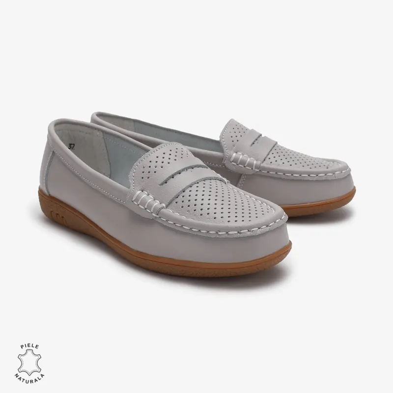 Mocasini dama din Piele Naturala CRL0712 GRI