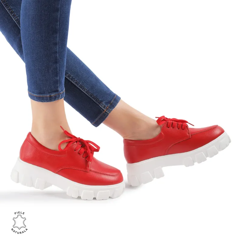 Pantofi casual dama din Piele naturală CRL0109 ROSU