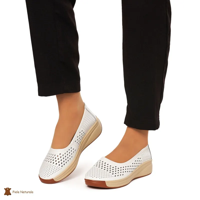 Balerini Dama Piele Naturala Slip-on CRL0076 ALB