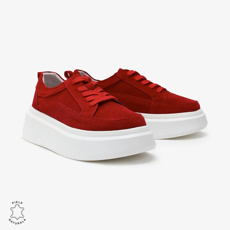 Pantofi Casual de dama din Piele Naturala Intoarsa CRL0567 ROSU
