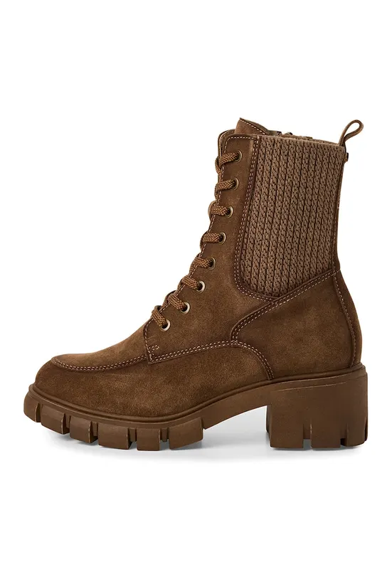 Ghete de piele intoarsa cu segment tricotat - Caramel