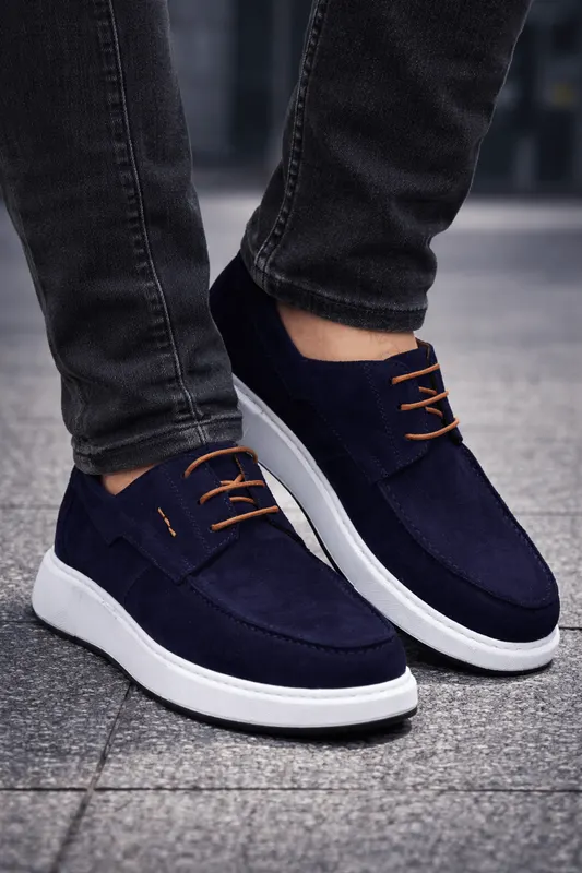 Pantofi Casual din Piele Albastri cu Siret - RYK BLU