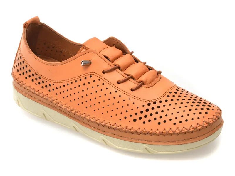 Pantofi portocalii, PM2311, din piele naturala