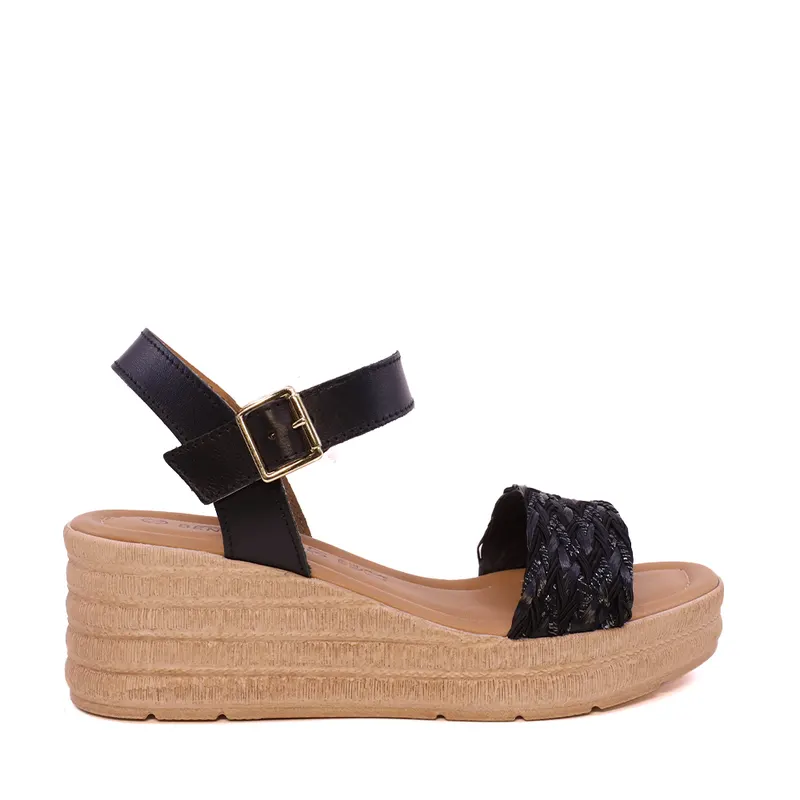 Sandale cu platformă femei negre din piele și textil 2619DS0013N