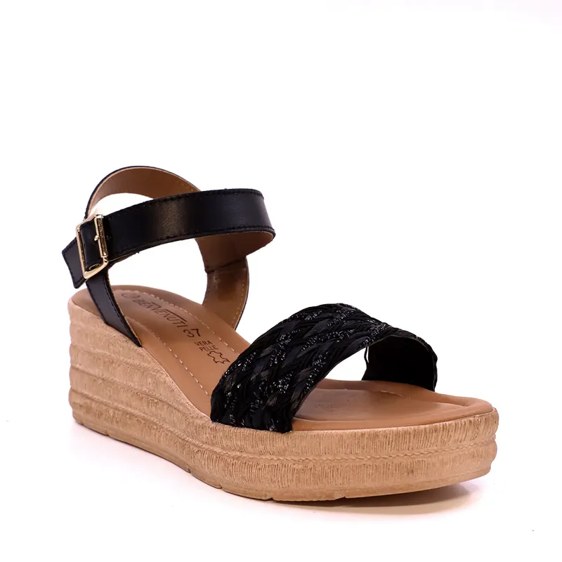Sandale cu platformă femei negre din piele și textil 2619DS0013N — imaginea 2