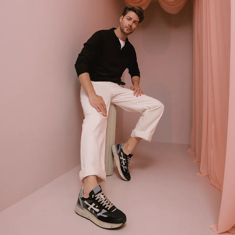 Sneakers bărbați Premiata Mick negri din piele întoarsă și textil 1691BP8119N — imaginea 2