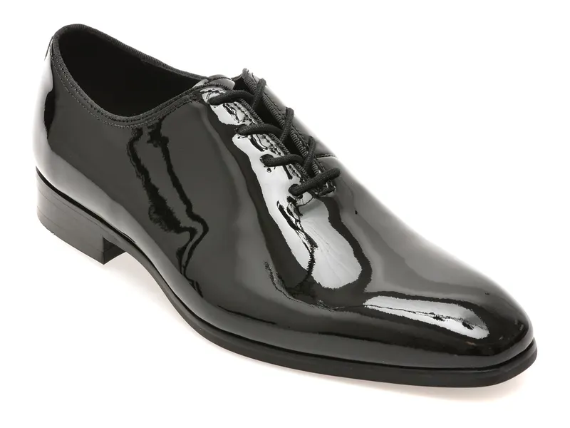 Pantofi eleganti negri, DEVITO 001, din piele naturala lacuita