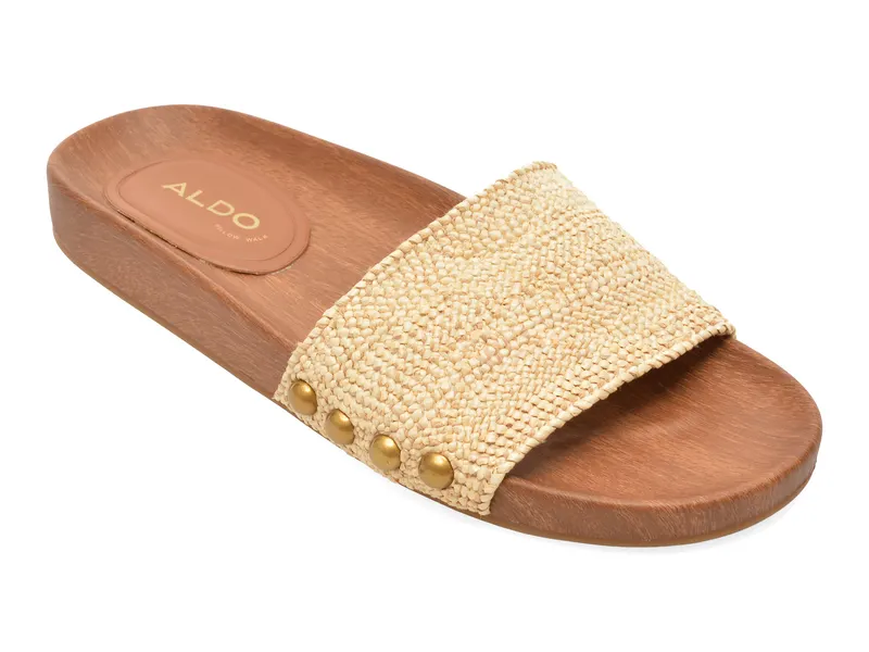 Papuci bej, ROOTED 276, din material textil