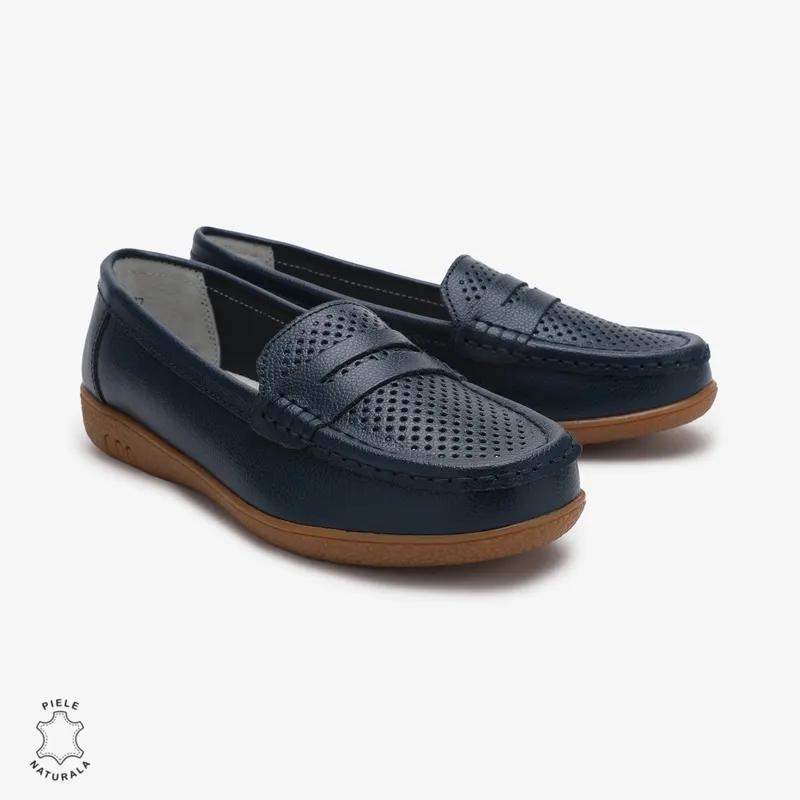 Mocasini dama din Piele Naturala CRL0712 BLEUMARIN