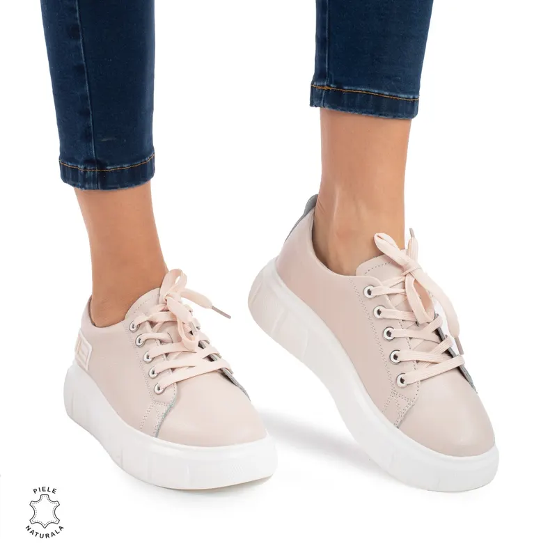 Pantofi Casual de dama din Piele naturala CRL0527 Roz