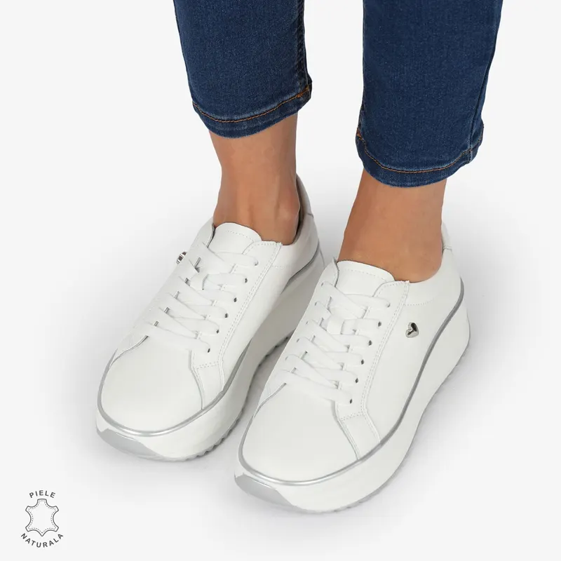 Pantofi CASUAL PIELE NATURALA cu talpa inalta CRL1275 Alb