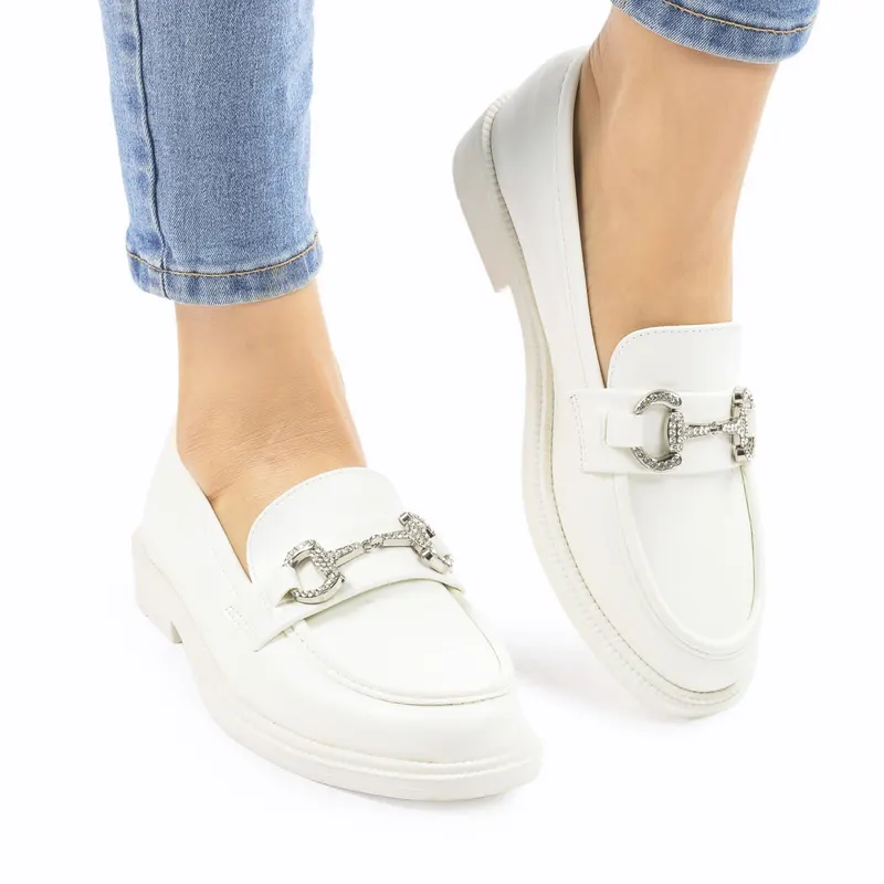 Mocasini DAMA din PIELE ECOLOGICA CU ARGINTIU CRL0966 CULOARE:ALB