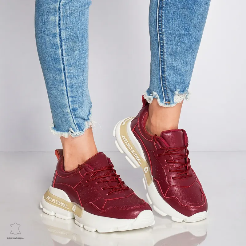 Pantofi Casual dama din Piele naturala cu talpa groasa CRL0046 Bordo
