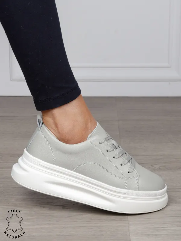 Pantofi Casual dama din Piele Naturala CRL1055 CULOARE: GRI