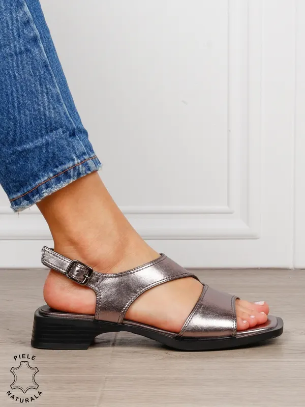 SANDALE dama din piele naturala cu barete CRL1627 Pewter