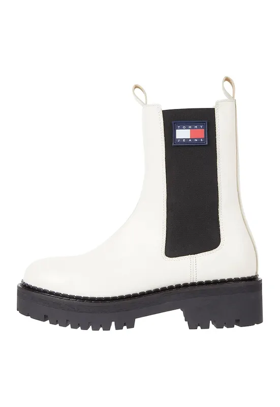 Ghete Chelsea de piele - Negru/Alb murdar