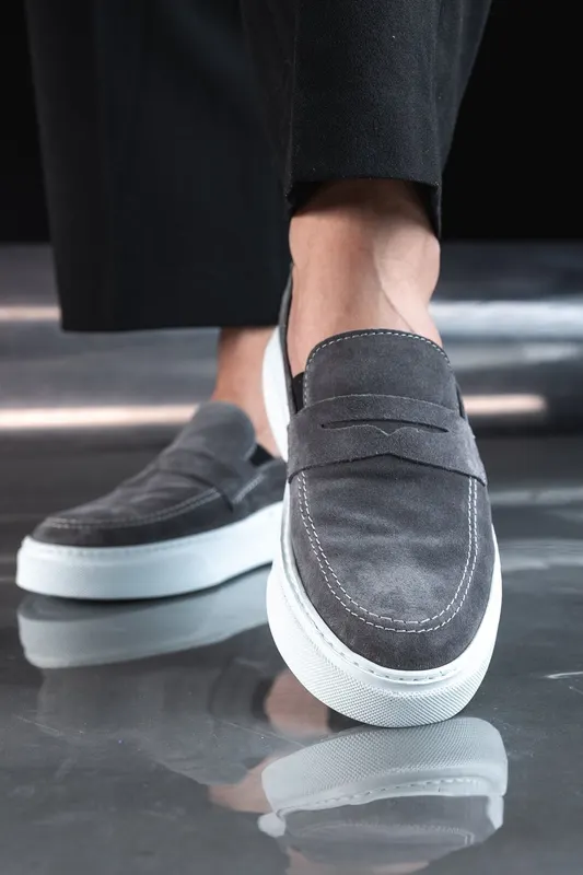 Mocasini Barbati din Piele Gri cu Talpa Sport - Brew GREY