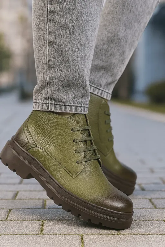 Ghete Casual Barbati din Piele Kaki cu Fermoar - GOZ