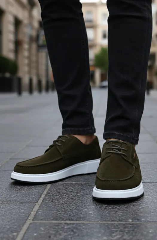 Pantofi Casual din Piele Verzi cu Siret - RYK GREEN
