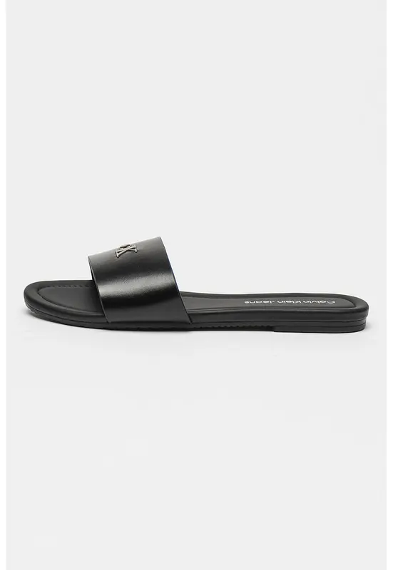 Papuci cu monograma metalica - Negru