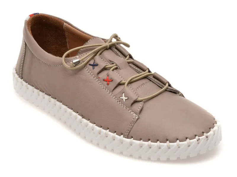Pantofi gri, EV2950, din piele naturala
