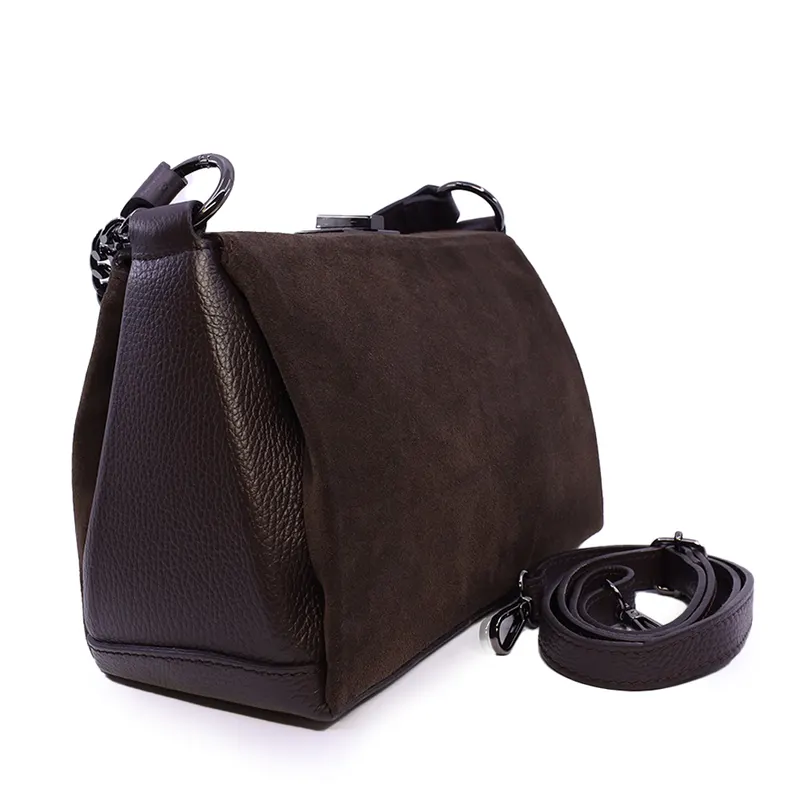 Poșetă satchel femei Enzo Bertini maro din piele întoarsă 154POSP3401VM — imaginea 2